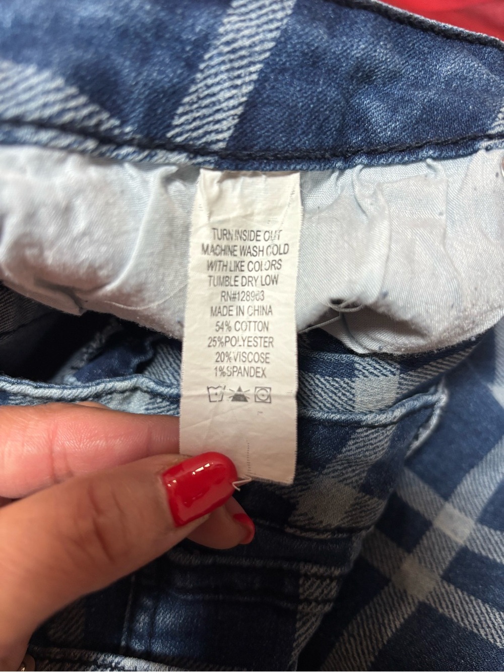 Indigo Rein Blue and Cream Plaid Denim Mini Skirt - Picture 7 of 7